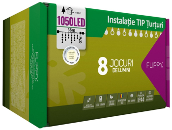 Instalatie Craciun Turturi IP44 36 m 1050 Led-uri Perdea Franjurata Alb cald 8 jocuri de lumini Transformator 31 V Putere 9 W Inter 
