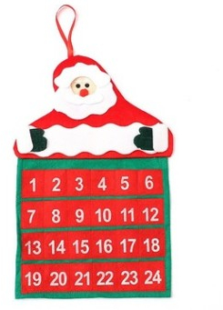 Calendar de Craciun Flippy Mos Craciun tip decoratiune material poliester cu buzunarele pentru brad sau prete 20 x 30 cm multicolor