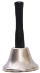 Clopotel de mana argintiu metalic maner de lemn lungime 12 cm diametru 6.5 cm Flippy