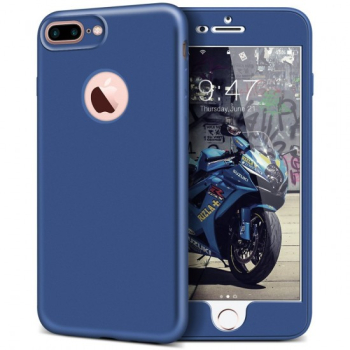 Husa Apple iPhone X Full Silicone 360 Albastru + Folie de protectie 