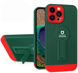 Husa Armor Design cu Stand pentru Apple iPhone 14 Pro Max Verde/Rosu Suport Auto Magnetic Protectie Antisoc Flippy