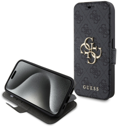 Husa pentru iPhone 15 Pro - Guess Book 4G GUBKP15L4GMGGR - Grey 