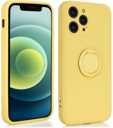 Husa protectie Flippy compatibila cu Apple iPhone 11 Pro Max Liquid Silicone Ring cu suport rotativ Galben 