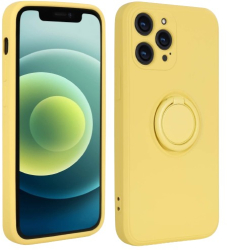 Husa protectie Flippy compatibila cu Apple iPhone 7/8/SE 2020 Liquid Silicone Ring cu suport rotativ Galben 