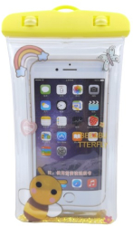 Husa subacvatica Glitter Kids Waterproof Flippy Snowproof Universala cu Snur pentru telefon sau documente Bee Galben 