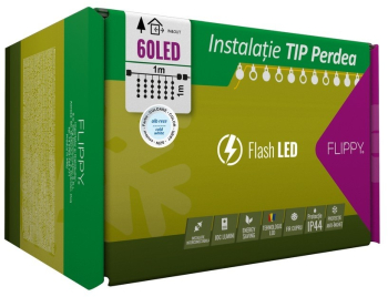 Instalatie Craciun Tip Perdea IP44 1 m x 1 m 60 LED-uri Alb rece cu flash Transformator cu telecomanda Interconectabila Prelungitor 