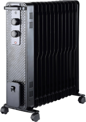 Radiator KlaussTech Electric Cu 13 Elementi 3000 W 635 X 250 Mm Metal Si Plastic Termostat Acoperire 30 Mp 3 Trepte Putere Negru 