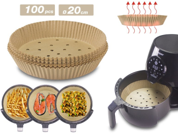 Set 100 forme din hartie Air Fryer Beper C103ACC001 Diametru 20 cm Hartie de copt Biodegradabile Maro 
