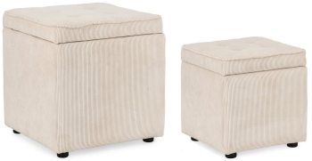 Set 2 tabureti textil alb Dylan 35x35x35 cm 45x45x45 cm 