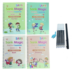 Set 4 caiete de lucru si stilou magic reutilizabile multicolor Sank Magic 4026B