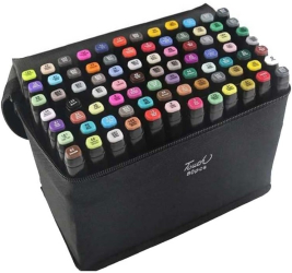 Set 80 Markere Duble Flippy pe Baza de Alcool Geanta Impermeabila Inclusa Culori Numerotate 17 x 17.5 x 13.7 cm Multicolor 