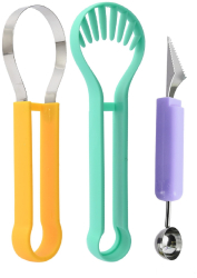 Ustensila bucatarie 4 in 1 pentru taiat si decorat fructe Flippy material inox si plastic compact 28x6.2 cm multicolor