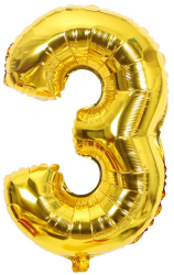Balon din Folie Flippy Cifra 3 81 cm Pentru Aer sau Heliu Auriu 