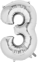 Balon din Folie Flippy Cifra 3 81 cm Pentru Aer sau Heliu Bulk Argintiu 