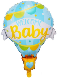 Balon din Folie Metalizata Flippy Mini Figurine Model Balon cu Aer Cald Baietel Tematica Welcome Baby 80x62 cm Ambalaj Individual Pai 