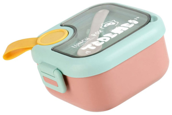 Caserola pentru copii Flippy lunch box 750 ml doua boluri lingura foarfeca din plastic rezistenta la scurgeri Roz 