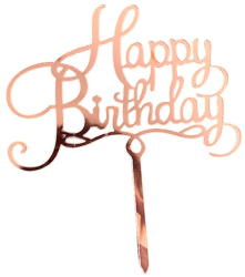 Decoratiune Topper pentru Tort Flippy Model Happy Birthday Tematica Aniversare 10 cm Roz 