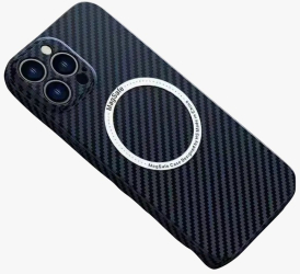 Husa de protectie pentru iPhone 14 Plus Flippy Magnetica MagSafe Carbon Fiber Protectie Antisoc Albastru 