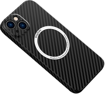 Husa de protectie pentru iPhone 14 Plus Flippy Magnetica MagSafe Carbon Fiber Protectie Antisoc Negru 
