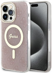 Husa pentru iPhone 15 Pro - Guess IML 4G MagSafe GUHMP15LH4STP - Pink 