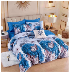 Lenjerie finet premium cu elastic pentru pat dublu model cu fluturi si flori 