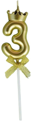 Lumanare pentru Tort Cifra 3 Model Coroana Gold Flippy Party 