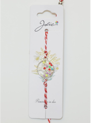Martisor Bratara Alb-Rosu cu Pandantiv Metalic Model 1 