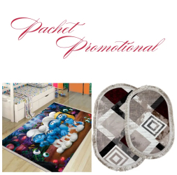 Pachet covoare antiderapante multicolore cu model rectangular si de copii cu strumfii 