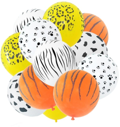 Set 10 Baloane din Latex Flippy Model Party Animal Print 3x Portocaliu 3x Galben 4x Alb 23 cm 1.4g 