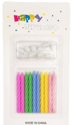 Set 12 lumanari 6.5 cm cu suport multicolore 