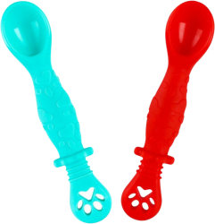 Set 2 Lingurite Bebelusi pentru Hranire si Diversificare 2 Capete Multicolore Turcoaz si Rosie 
