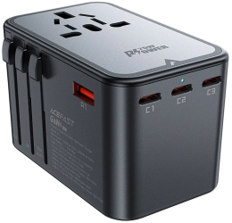 Adaptor pentru Priza 3x Type-C EU UK AUS US GaN PD75W - Acefast Z1 - Black 