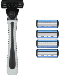 Aparat de Ras Manual Flippy din Otel Inoxidabil Suport Lama + 4 Capete de Schimb Incluse Cutie pentru Lame Negru 