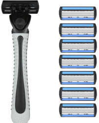 Aparat de Ras Manual Flippy din Otel Inoxidabil Suport Lama + 7 Capete de Schimb Incluse Cutie pentru Lame Negru 