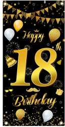 Banner pentru Petrecere Flippy Model Happy Birthday Tematica Majorat Aniversare 18 Ani 185x90 cm Negru 