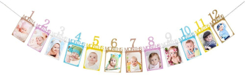Banner pentru Poze Flippy 15.2x10.2 cm Tema Prima Aniversare Model Primele 12 Luni Rola Ata Inclusa Multicolor 
