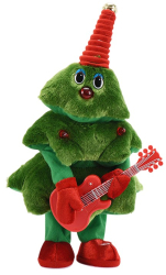 Bradut Dansator si Cantaret Flippy Decoratiune de Craciun Jucarie Interactiva cu Chitara cu Lumini 25 cm Inaltime Verde 