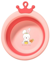 Cada Pliabila pentru Baie pentru Copii Flippy Cadita pentru Bebelusi Model Rotund cu Iepuras Roz 30x31x3.5 cm 3.3 L 