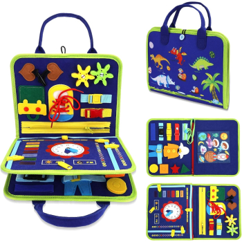 Carte Senzoriala Educativa Montessori Dezvoltare Abilitati Motorii 3 Pagini Model Alfabet 28x25x4 cm Albastru 