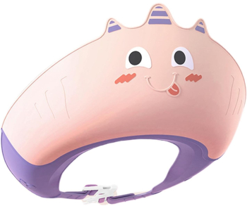 Casca de Dus Flippy Previne Scurgerea Apei si Samponului pe Fata 0-12 Ani Ajustabila din TPE+PP 20 x 23 cm Model Unicorn Roz/Mov 