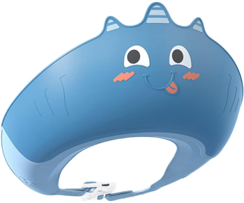Casca de Dus Flippy Previne Scurgerea Apei si Samponului pe Fata 0-12 Ani Ajustabila din TPE+PP 20 x 23 cm Model Unicorn Albastru 