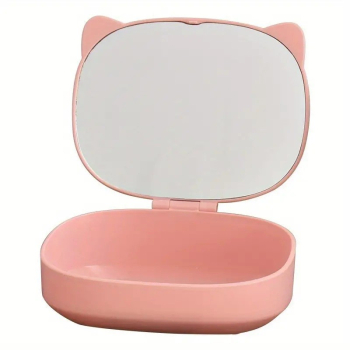 Cutie Organizatoare cu Oglinda Flippy 4 Compartimente pentru Cosmetice si Accesorii din ABS 17x13x6 cm Roz 