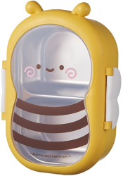 Cutie pentru Pranz Flippy din PP si Otel Inoxidabil Model Albina 2 Compartimente 301-500 ml Galben 