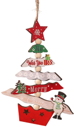Decoratiune de Craciun din Lemn Flippy cu Snur pentru Agatare in Brad Model Brad de Craciun si Om de Zapada Scris We Wish You A Merry Ch 