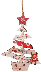 Decoratiune de Craciun din Lemn Flippy cu Snur pentru Agatare in Brad Model Brad de Craciun si Ren Scris We Wish You A Merry Christmas 