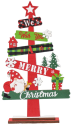 Decoratiune de Craciun din Lemn Flippy pentru Masa Model Bradut Scris We Wish You A Merry Christmas 21.5x12.2x4 cm Multicolor 