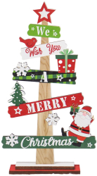 Decoratiune de Craciun din Lemn Flippy pentru Masa Scris We Wish You A Merry Christmas Model Bradut 21.5x12.2x4 cm Multicolor