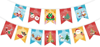 Decoratiune de Craciun Flippy Tip Banner 12 Piese pentru Usa sau Perete Multicolor Sfoara Inclusa Model B 