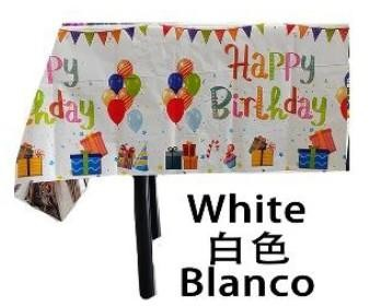 Fata de masa din folie cu Happy birthday alba+137183cm 