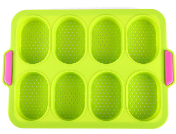 Forme de Silicon pentru Copt Flippy 8 Forme Ovale pentru Paine si Prajituri 34.5 x 23.8 x 2.5 cm Verde/Roz 